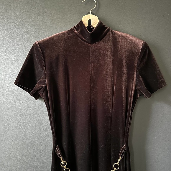 Panache Vintage Deep Brown Velvet Jumpsuit with Waist Chain Size 4 - Picture 5 of 12